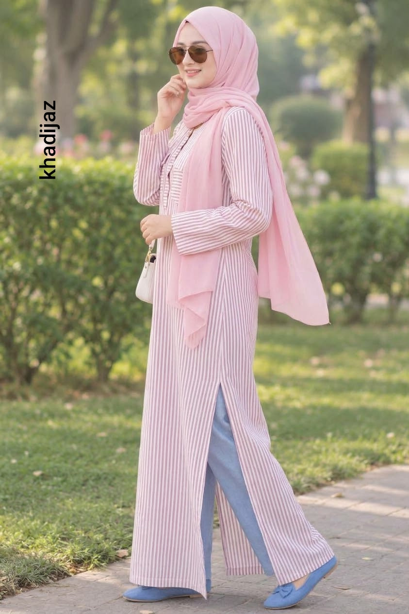 Pink Stripe front pocket Long Modest wear