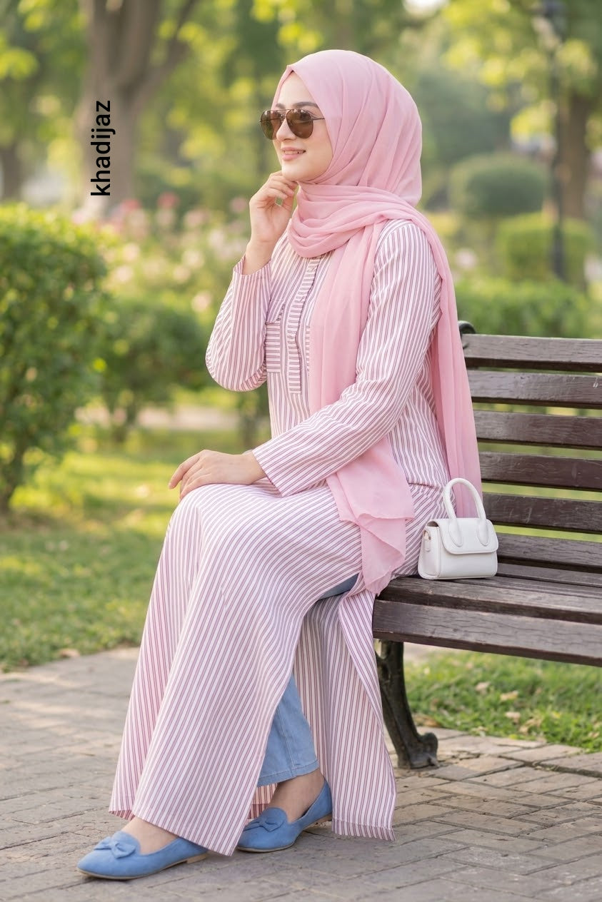 Pink Stripe front pocket Long Modest wear