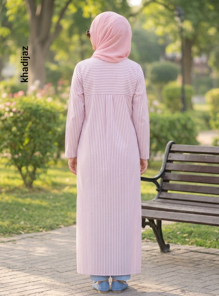 Pink Stripe front pocket Long Modest wear