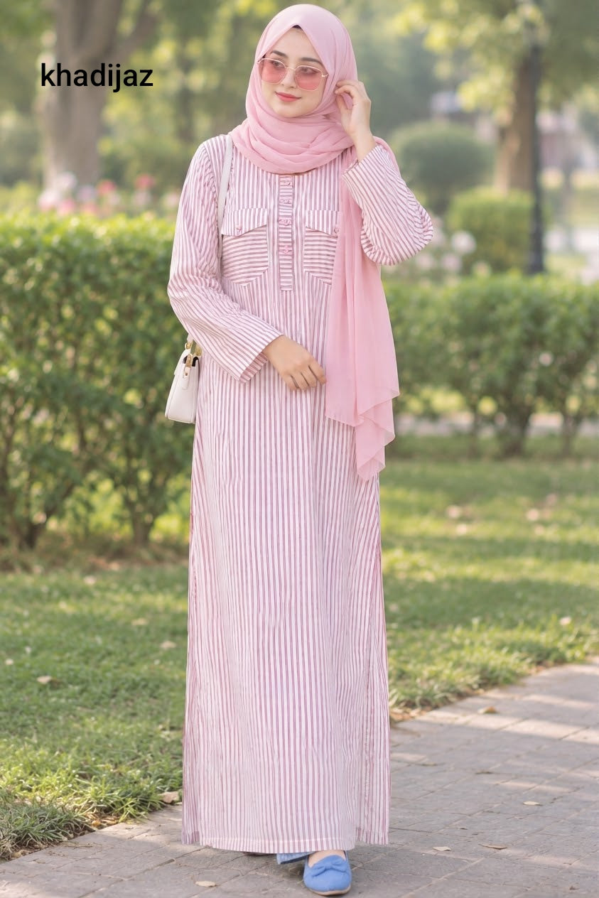 Pink Stripe front pocket Long Modest wear