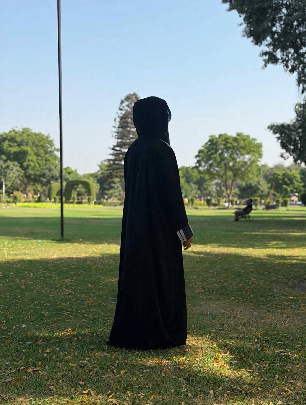 Black Nida Abaya with White Strips sides open