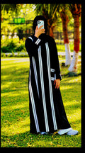 Black Nida Abaya with White Strips sides open
