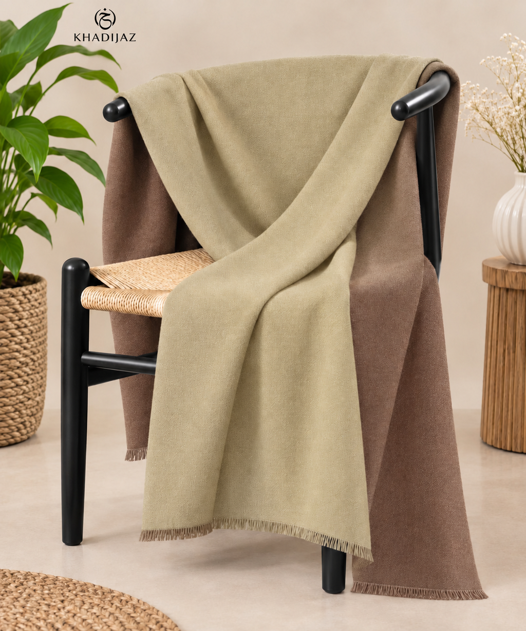 Cashmere Two Tone Stole- Mocha Brown- Light Beige