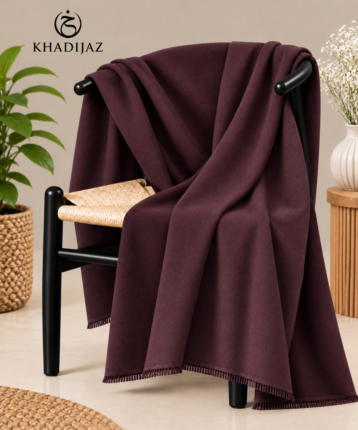 Cashmere Two Tone Stole- Deep Plum- Burgundy