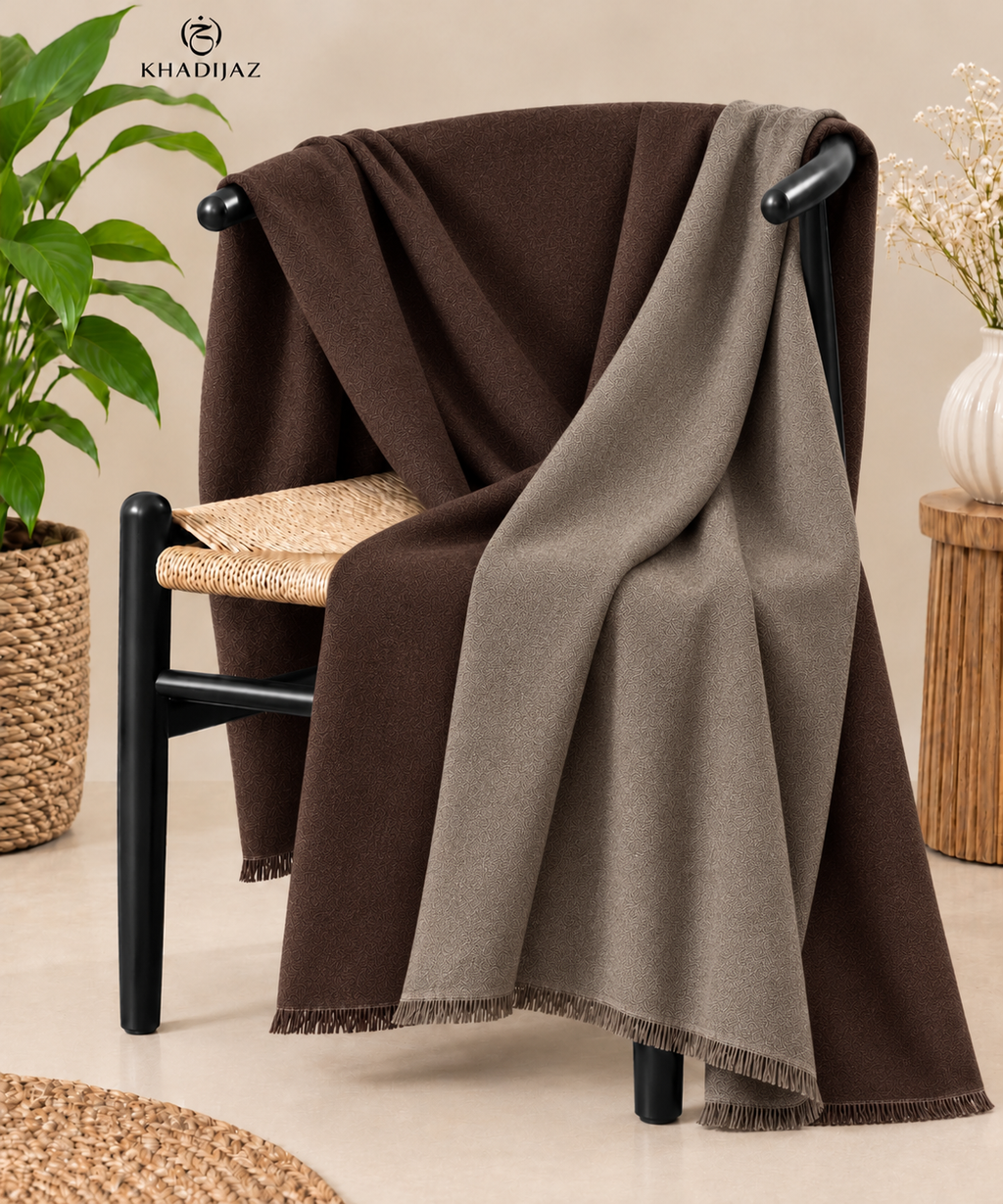 Cashmere Two Tone Stole-Coffee Brown - Stone Grey