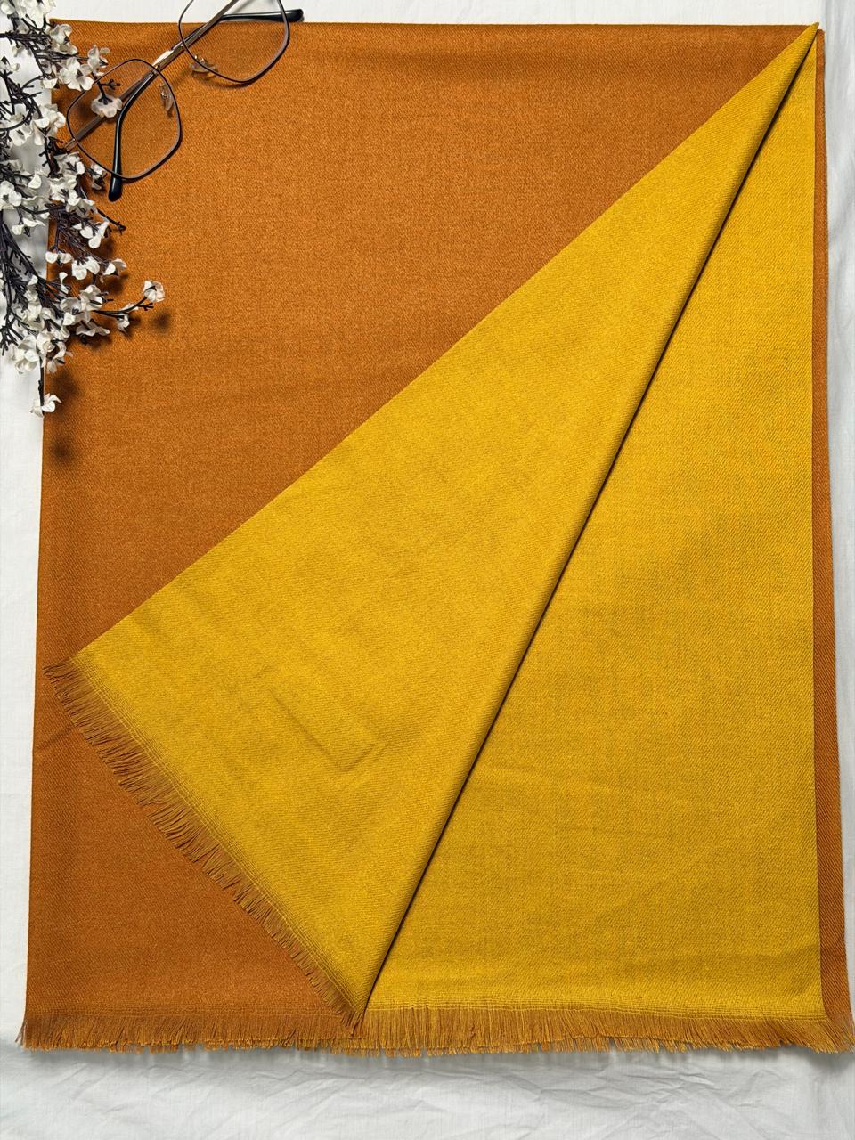 Cashmere Tow Tone Stole- Burnt Orange - Mustard Yellow
