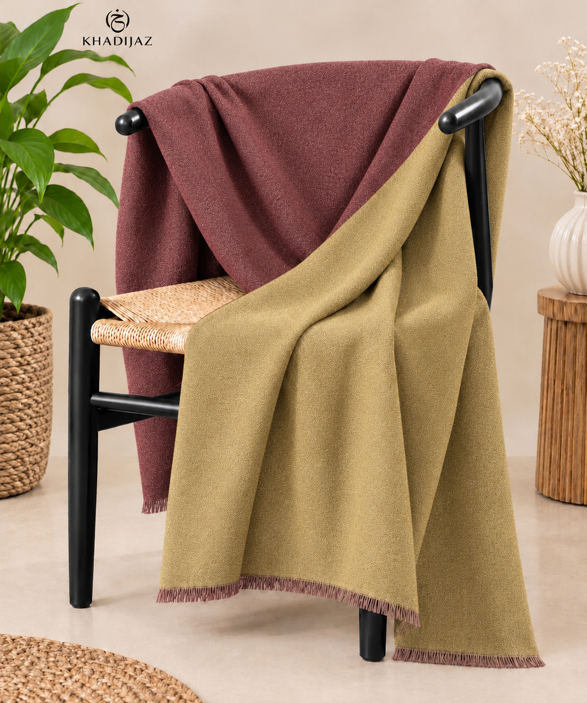 Cashmere Two Tone Stole-Dusty Rose- Pistachio Beige
