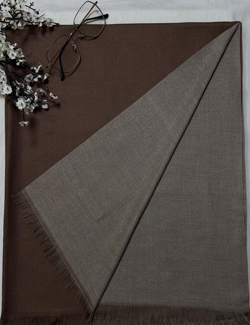 Cashmere Two Tone Stole-Coffee Brown - Stone Grey