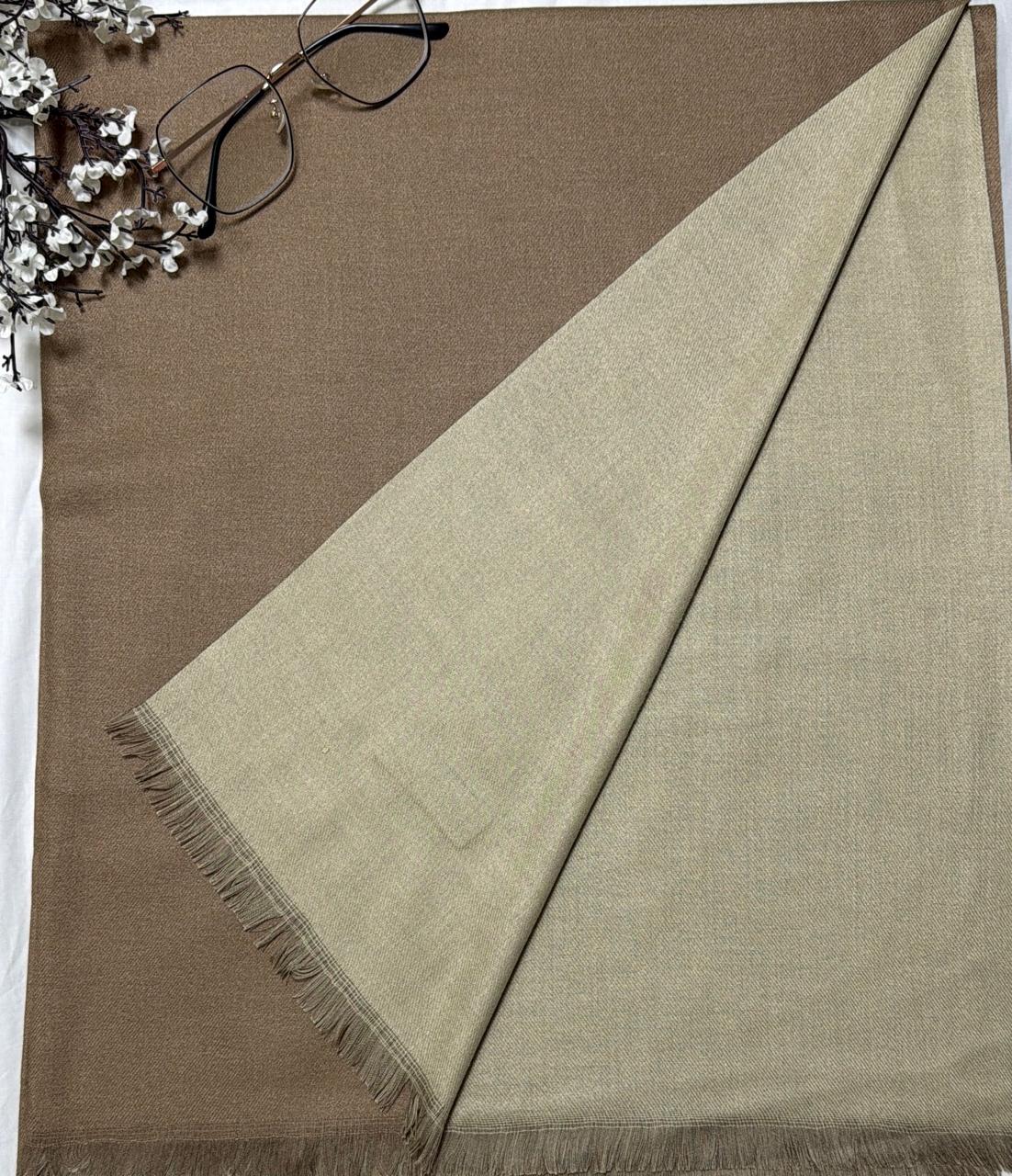 Cashmere Two Tone Stole- Mocha Brown- Light Beige