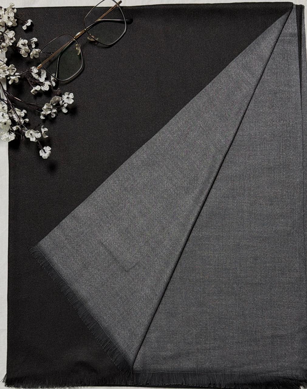 Cashmere Two Tone Stole-Jet Black- Medium Grey