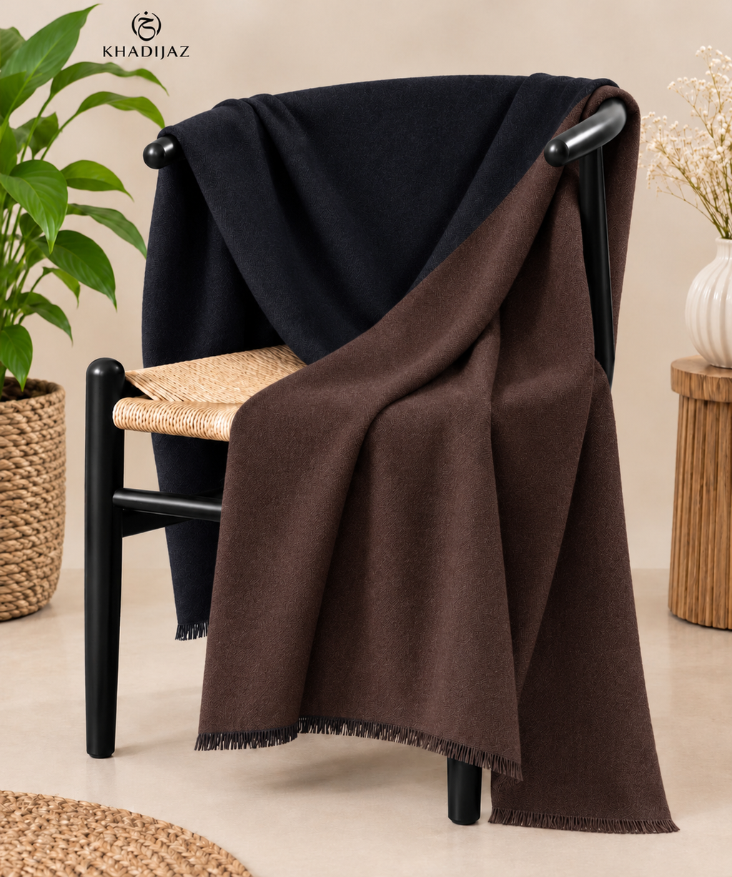 Cashmere Tow Tone Stole- Jet Black- coffee