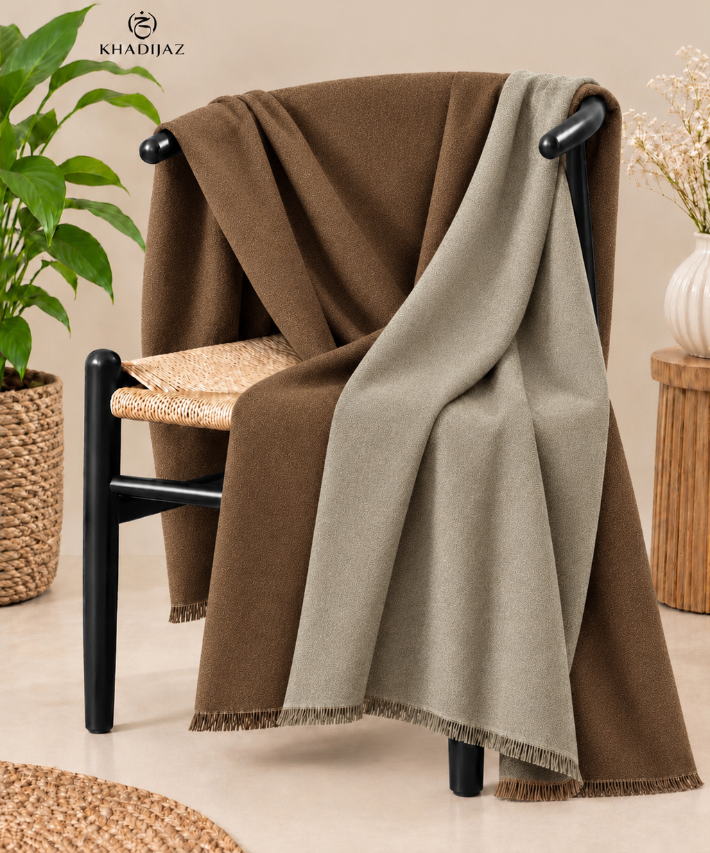 Cashmere Two Tone Stole- Camel Brown - Stone Beige